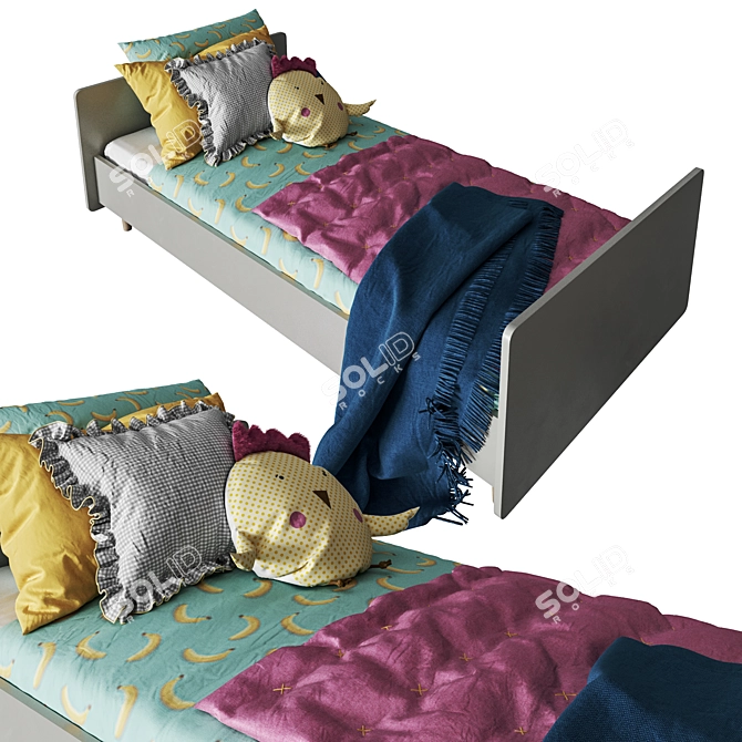 Stylish Children's Bed with Bedding Set 3D model image 1