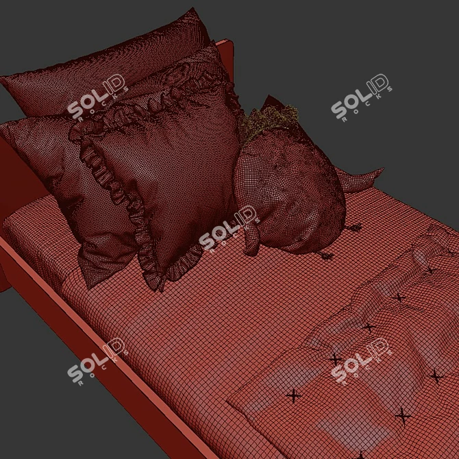 Stylish Children's Bed with Bedding Set 3D model image 3