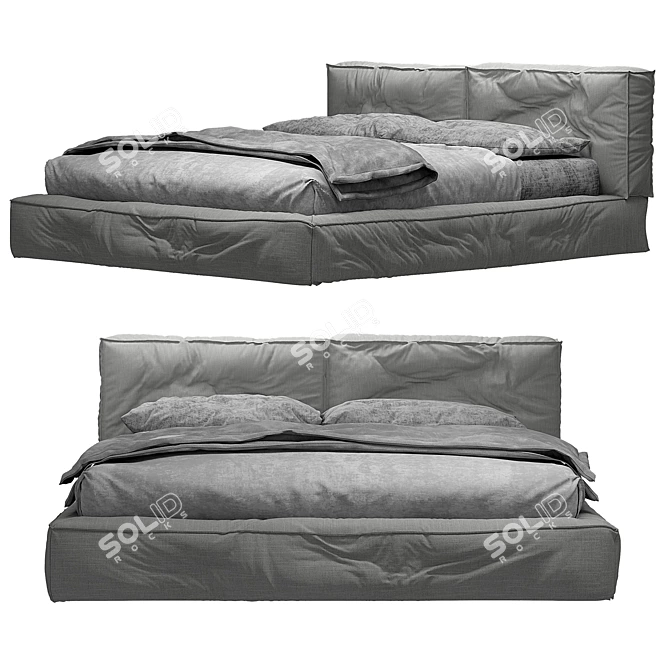 Twils Academy Piuma Double Bed: Sleek Elegance for a Luxurious Sleep 3D model image 1