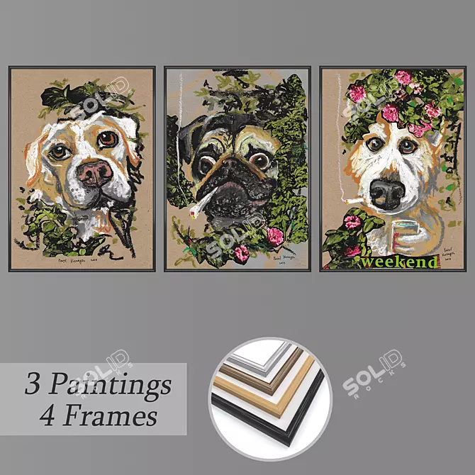 Elegant Wall Art Set with Frame Variety 3D model image 1