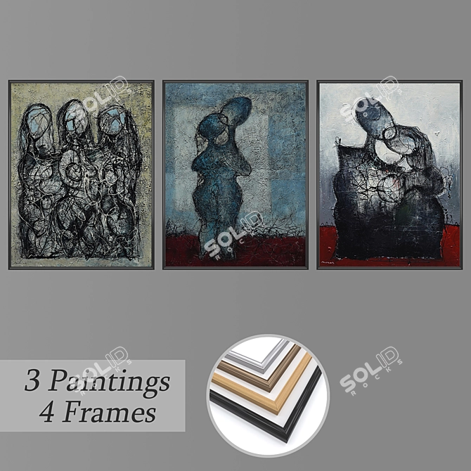 Elegant Wall Paintings Set 3D model image 1