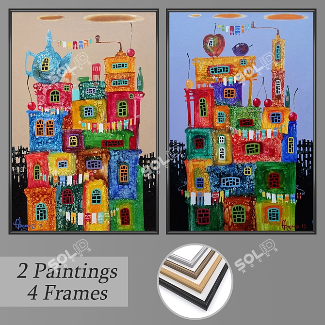 Stylish Wall Art Set with Frames 3D model image 1