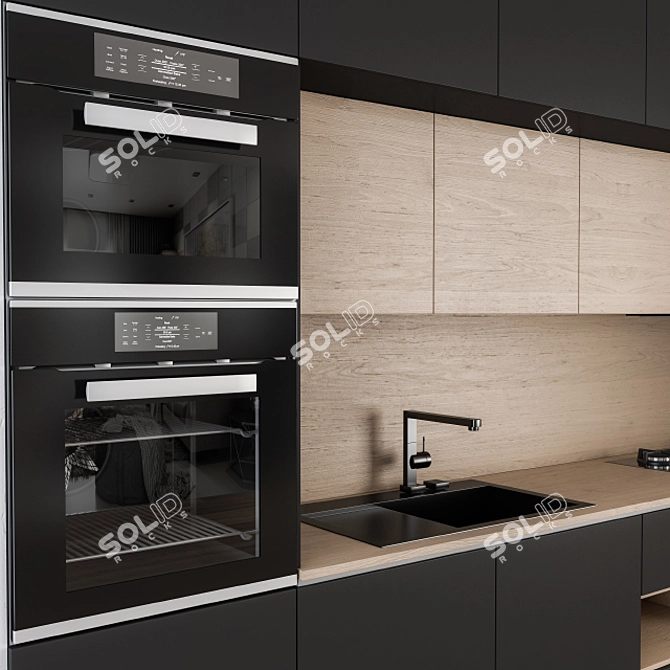 Modern Black Wood Kitchen 3D model image 2