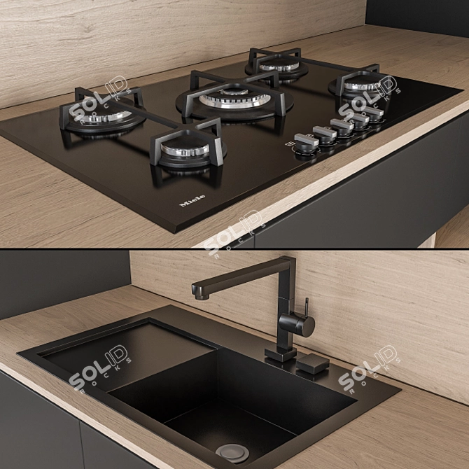 Modern Black Wood Kitchen 3D model image 3