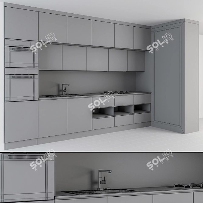 Modern Black Wood Kitchen 3D model image 5