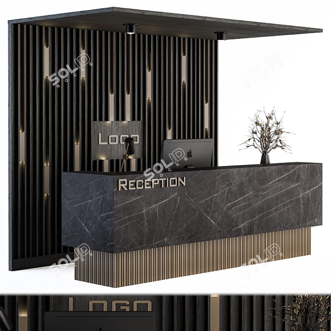 Modern Reception Desk and Wall Art 3D model image 2