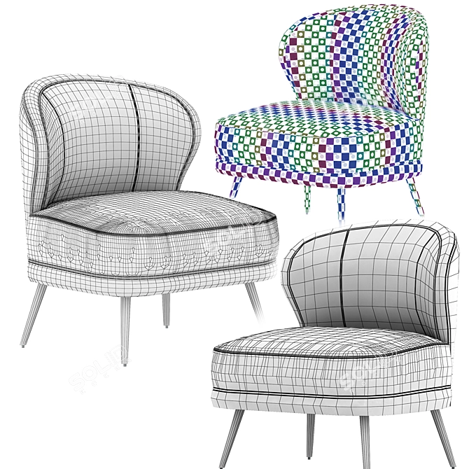 Elegant Flax Linen Kitts Chair 3D model image 19