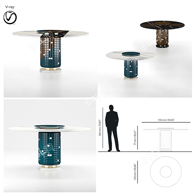 Mezzo Collection Kirk Dining Table: Elegant Lacquered Wood, Carrara Marble, and Polished Brass Design 3D model image 4