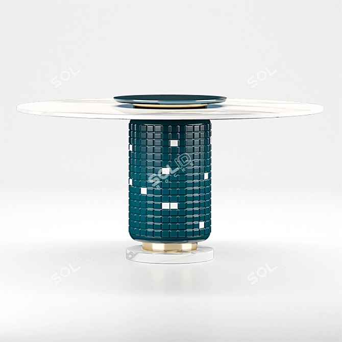 Mezzo Collection Kirk Dining Table: Elegant Lacquered Wood, Carrara Marble, and Polished Brass Design 3D model image 7