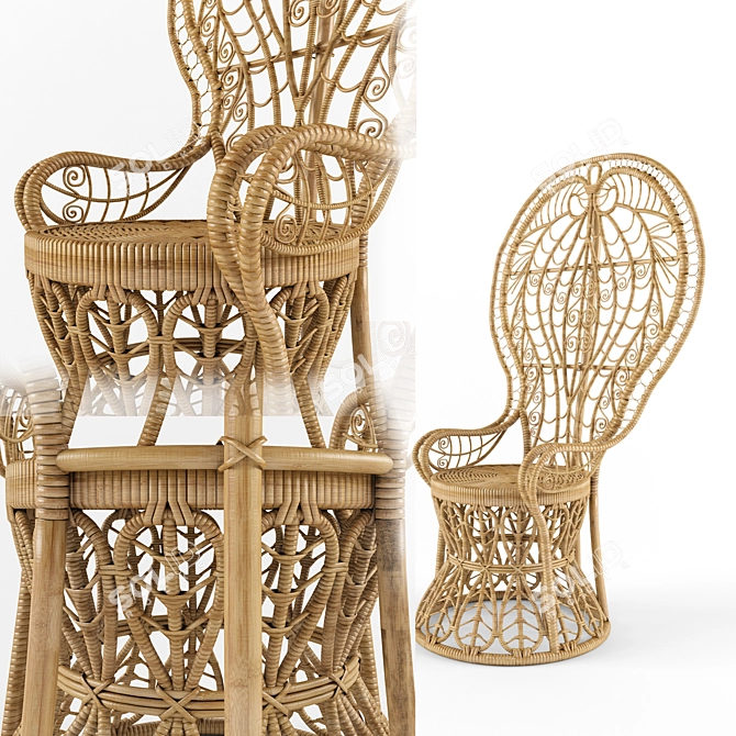 Natural Rattan Outdoor Chair 3D model image 2