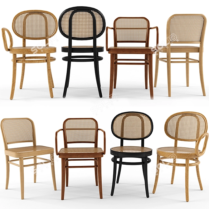 Modernist Wooden Chair Set 3D model image 1