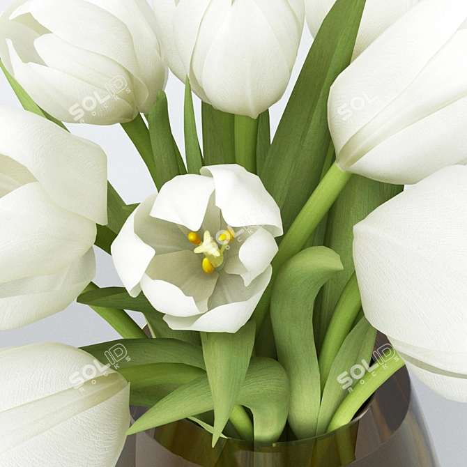 Snowy Blooms: White Tulips in Vase 3D model image 3