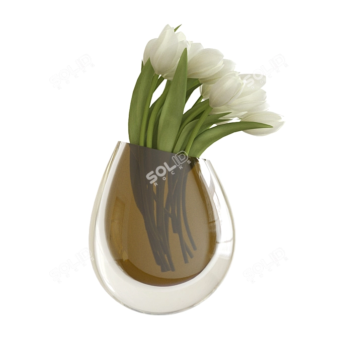 Snowy Blooms: White Tulips in Vase 3D model image 5