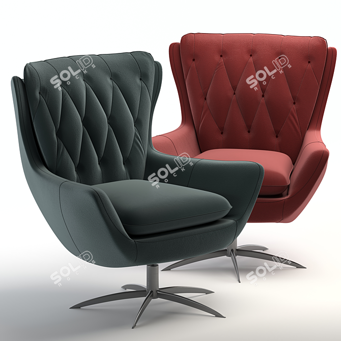 Luxurious Wells Leather Swivel Chair 3D model image 1