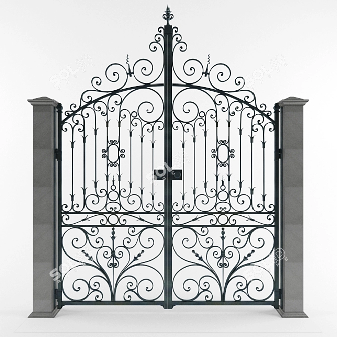 Elegant Wrought Iron Door Gate 3D model image 1