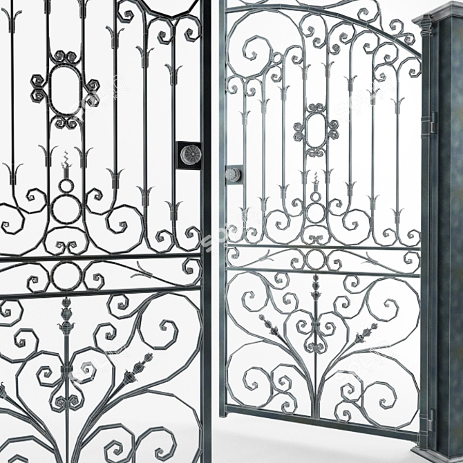 Elegant Wrought Iron Door Gate 3D model image 2