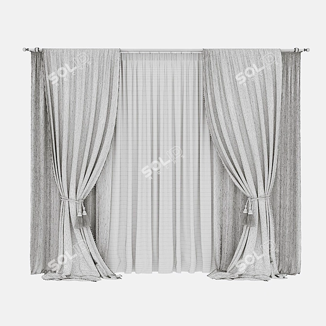 Swallow Print Curtains: Elegant with Beaded Tiebacks 3D model image 3