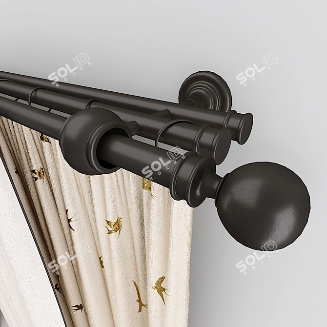 Swallow Print Curtains: Elegant with Beaded Tiebacks 3D model image 4