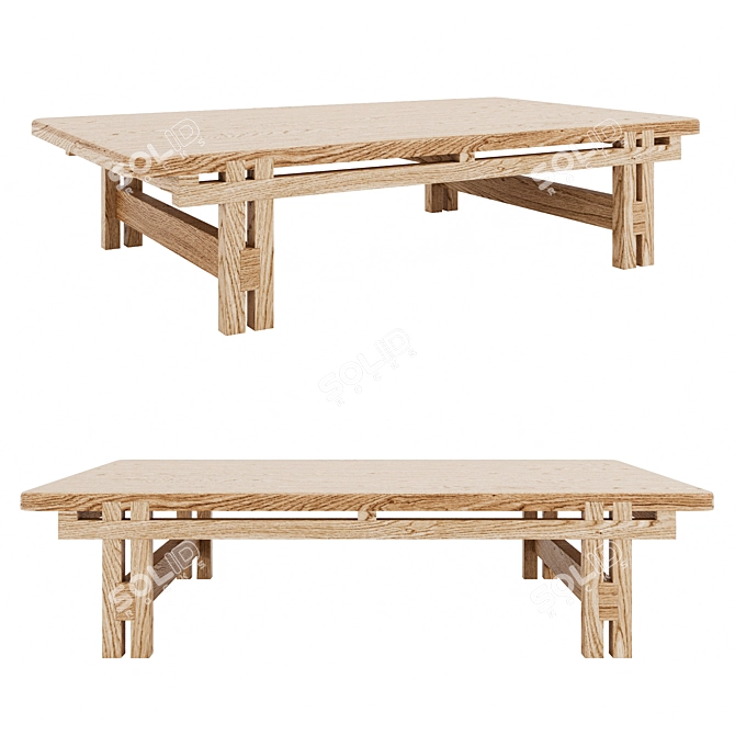 Mexican-Japanese Oak Coffee Table 3D model image 1