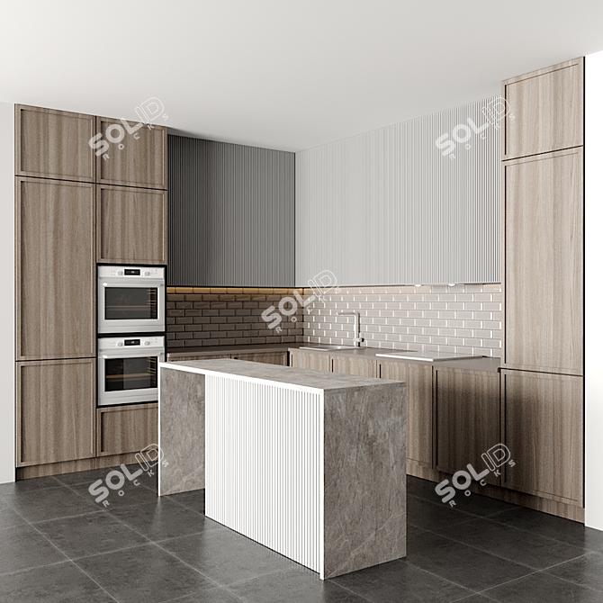 Modular Kitchen Design: V-Ray/Corona Ready 3D model image 1