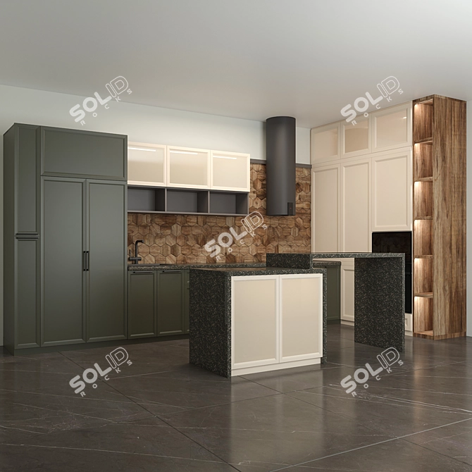 Modern Spacious Kitchen with Karagach Tile Backsplash and Island 3D model image 1