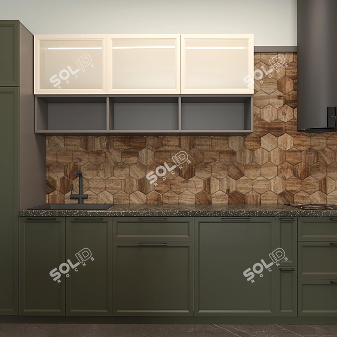 Modern Spacious Kitchen with Karagach Tile Backsplash and Island 3D model image 3