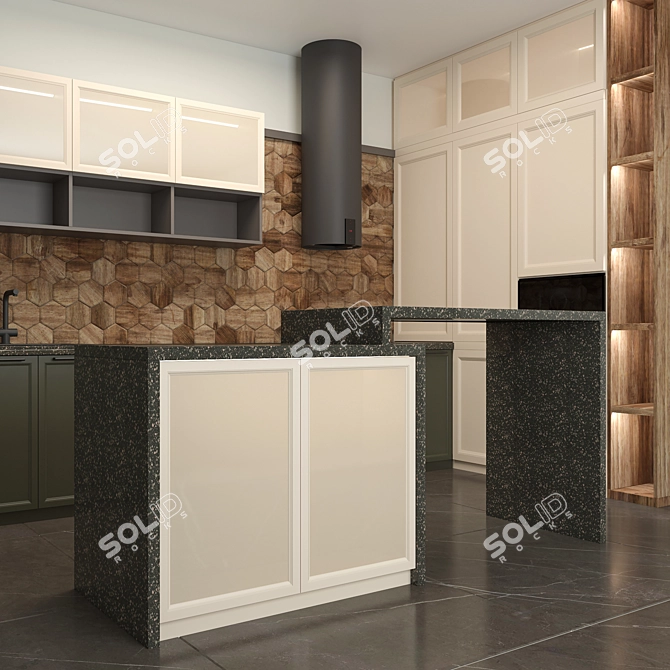 Modern Spacious Kitchen with Karagach Tile Backsplash and Island 3D model image 4