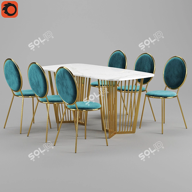 Contemporary Marble Gold Dining Set 3D model image 4