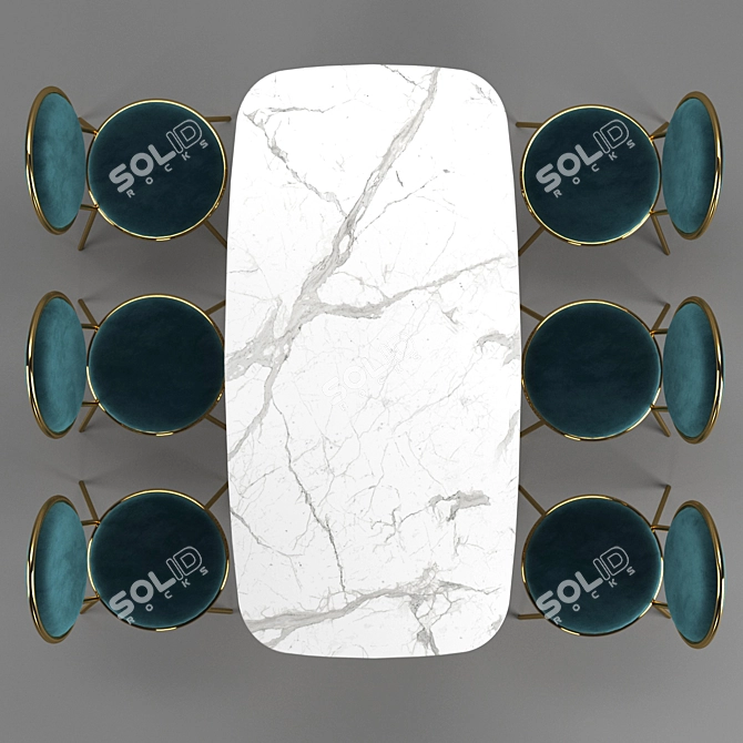 Contemporary Marble Gold Dining Set 3D model image 1