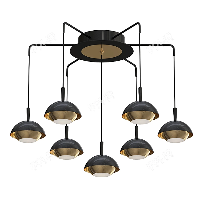 Russo-Ch Spider Chandelier: Elegant Matt Shades & Golden Frame 3D model image 1