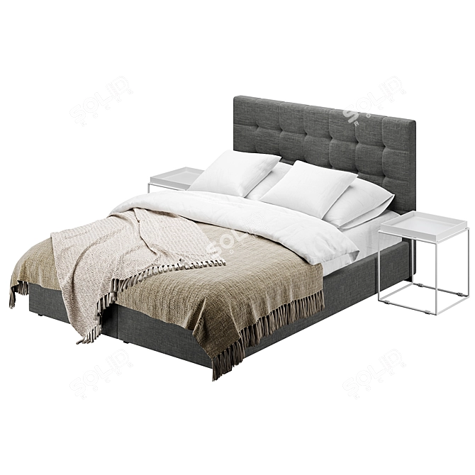 Sleek Fabric Bed with Side Table 3D model image 3