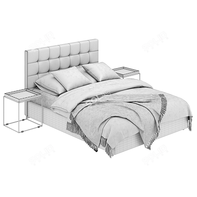 Sleek Fabric Bed with Side Table 3D model image 5