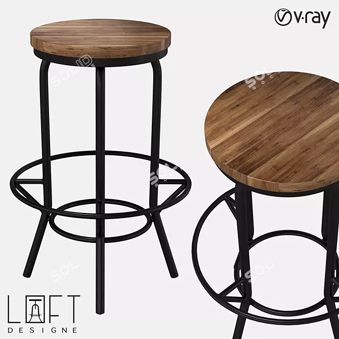 LoftDesigne 1553: Modern Wood and Metal Bar Stool 3D model image 1