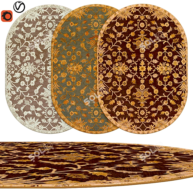 Title: Elegant Oval Rugs | Set of Ten 3D model image 1