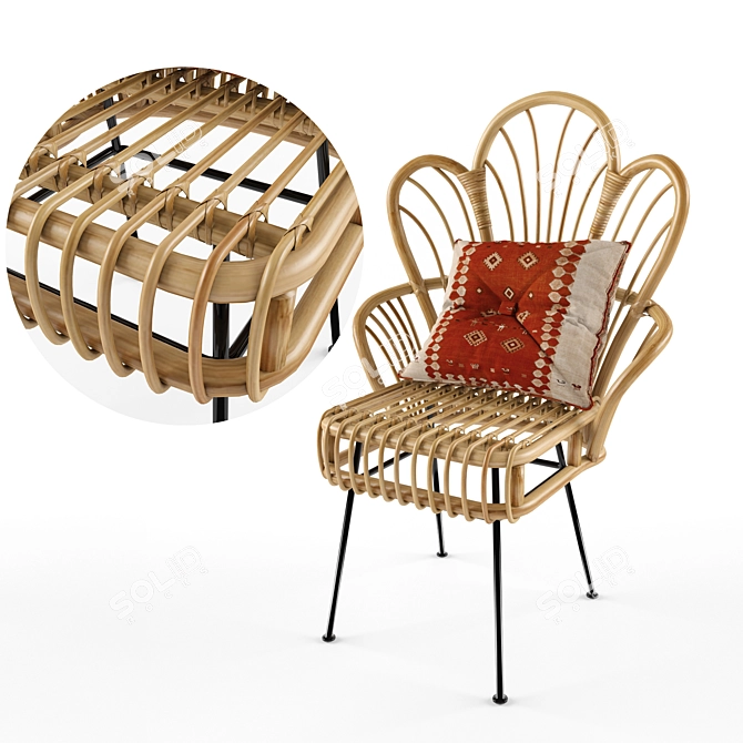 Elegant Rattan Fan Accent Chair 3D model image 2