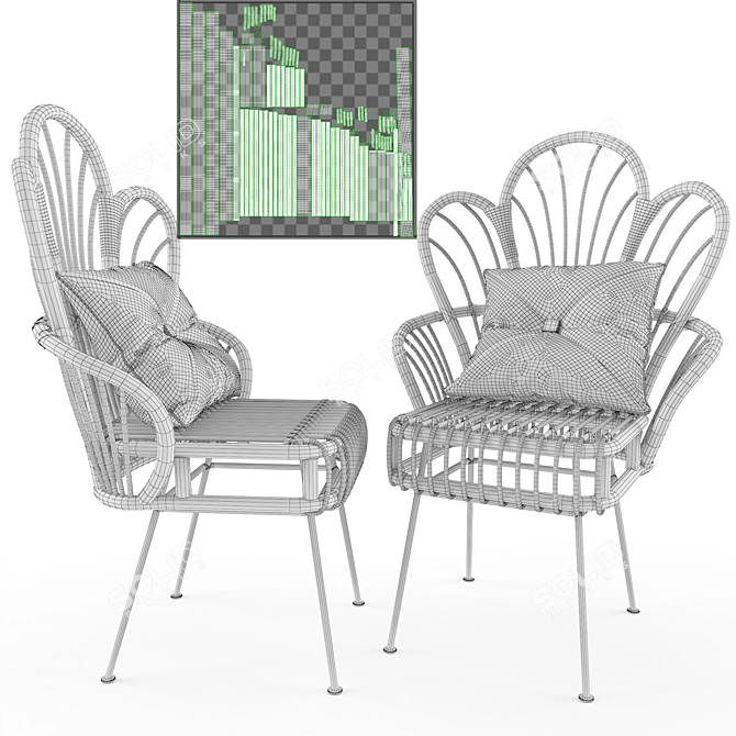 Elegant Rattan Fan Accent Chair 3D model image 5