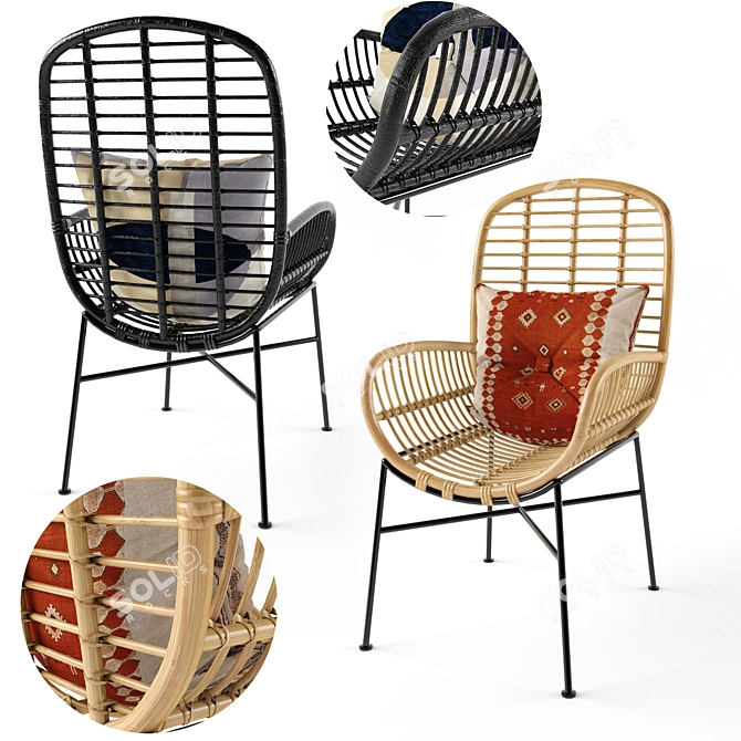 Lily Rattan Armchair: Stylish Metal-Legged Seating 3D model image 1