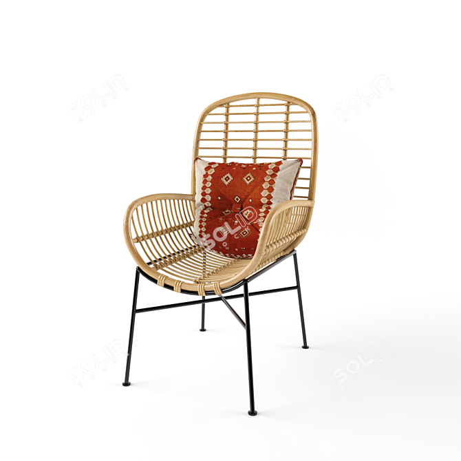 Lily Rattan Armchair: Stylish Metal-Legged Seating 3D model image 2