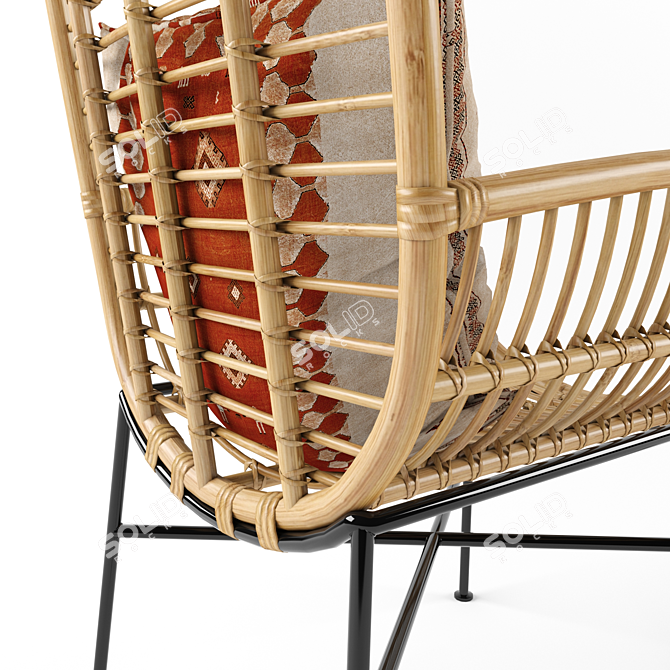 Lily Rattan Armchair: Stylish Metal-Legged Seating 3D model image 3