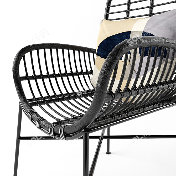Lily Rattan Armchair: Stylish Metal-Legged Seating 3D model image 4