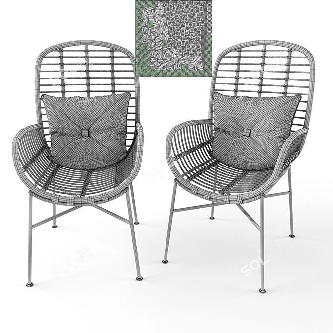 Lily Rattan Armchair: Stylish Metal-Legged Seating 3D model image 5