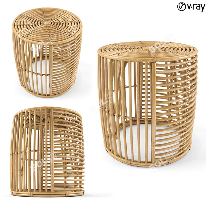 Natural Java Rattan Stool 3D model image 1