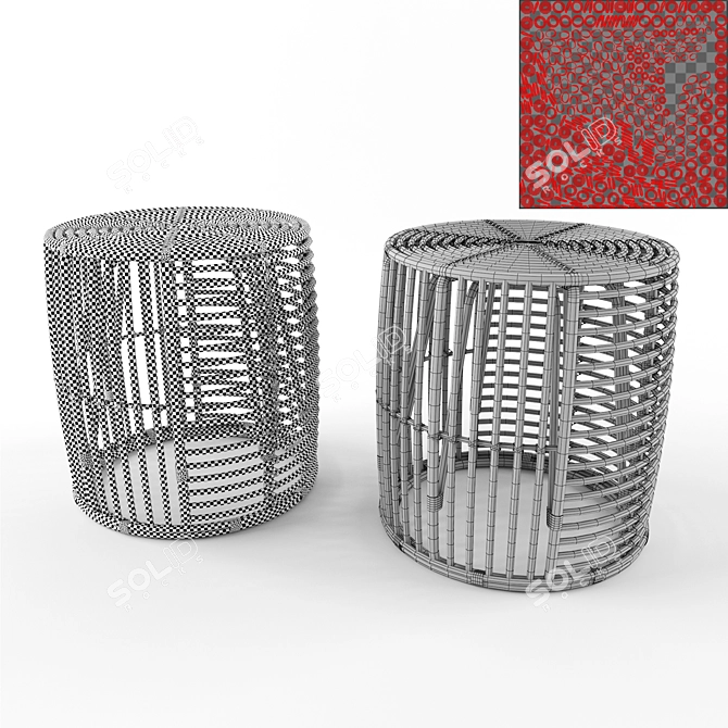 Natural Java Rattan Stool 3D model image 2