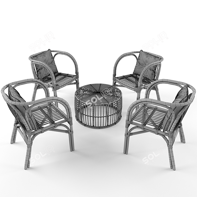 3-Piece Rattan Table & Chair Set: Stylish & Durable 3D model image 2