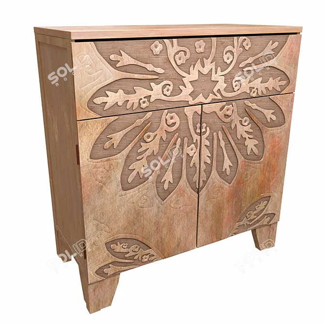 Boho Flower Carved Tara: Modern Storage Cabinet 3D model image 1