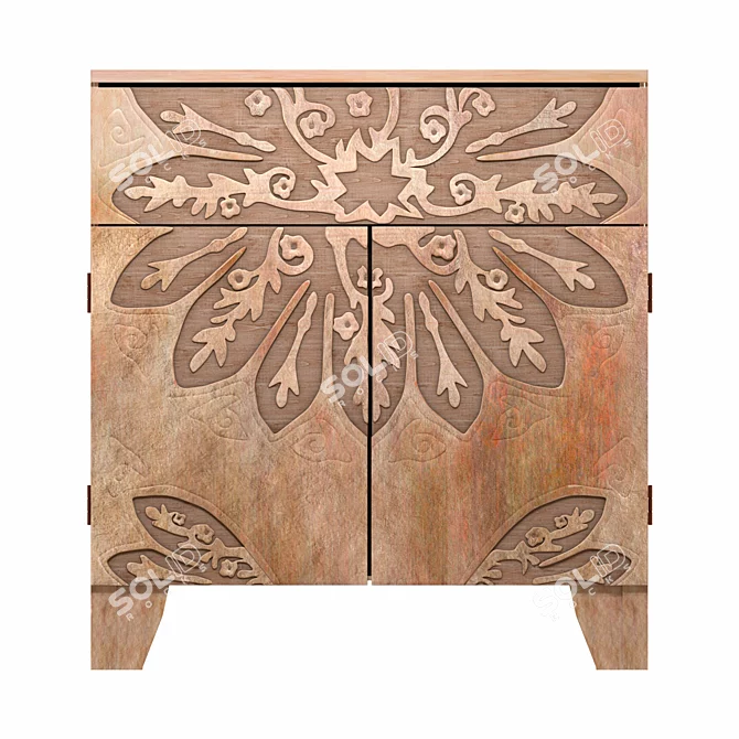 Boho Flower Carved Tara: Modern Storage Cabinet 3D model image 2