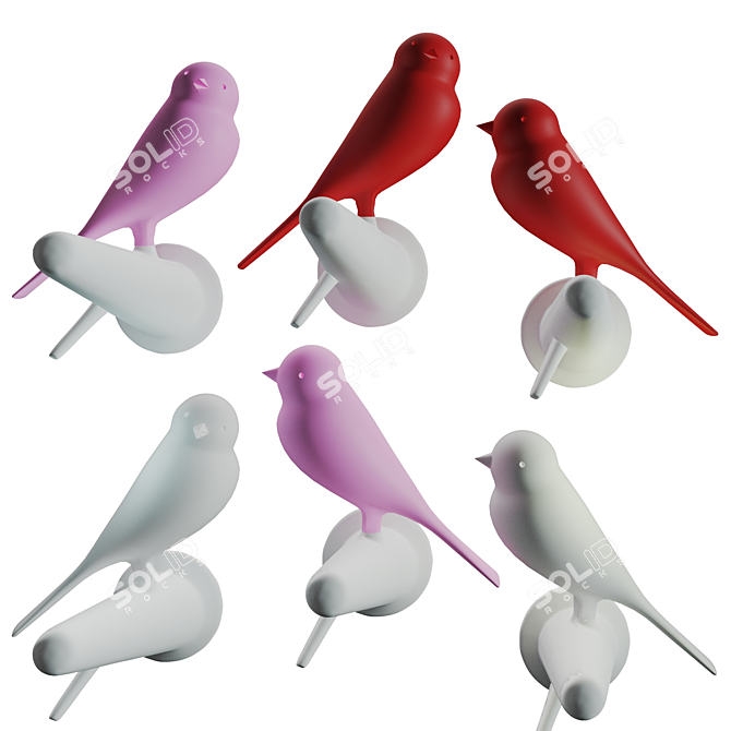 Colorful Sparrow Wall Hooks: Set of 2 3D model image 3