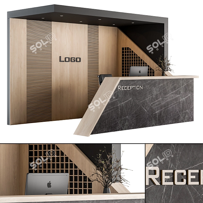 Modern Reception Desk with Stylish Wall Decor 3D model image 1