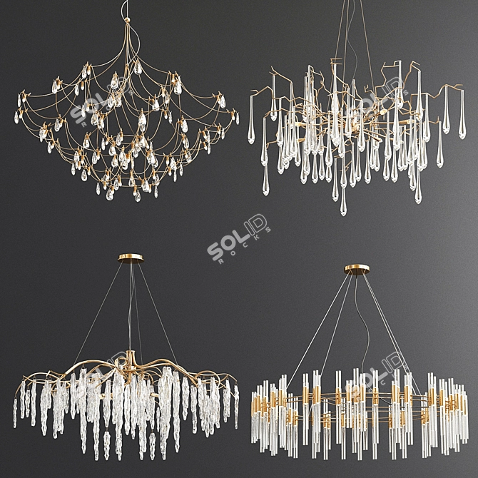 Exquisite Chandelier Collection: Crystal Galaxy, Serip Aqua, Willow, Waterfall 3D model image 1