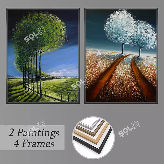 Elegant Wall Paintings Set 3D model image 1